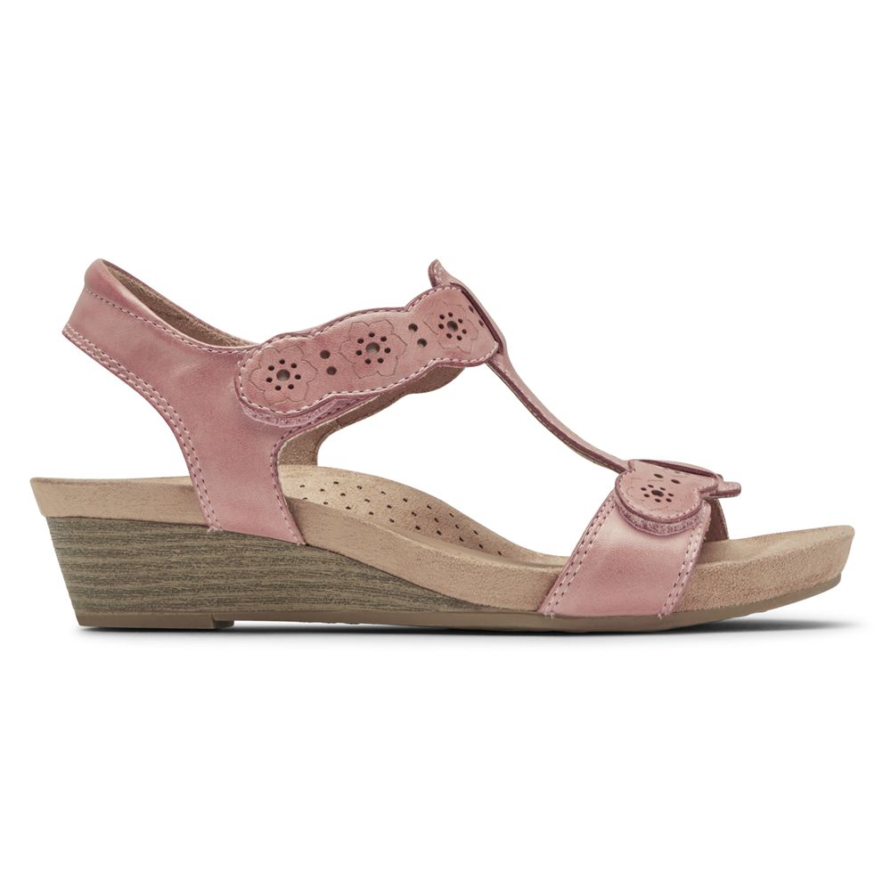 Sandale Cu Pene Rockport Dama Cobb Hill Hollywood T-Strap Roz Deschis - Romania 4912-JZCTQ